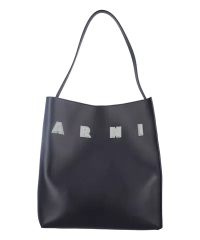 Marni Museo Hobo Logo Medium Tote Bag In Black