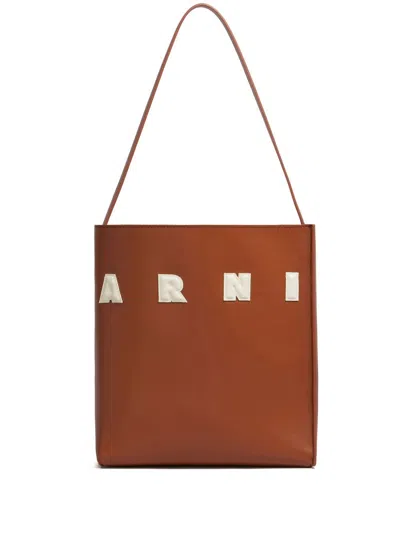 Marni Museo Hobo Small Leather Bag In Neutral