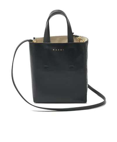 Marni Museo Leather Tote Bag In Black