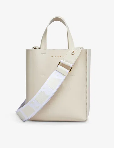 Marni Mini Museo Leather Tote Bag In White