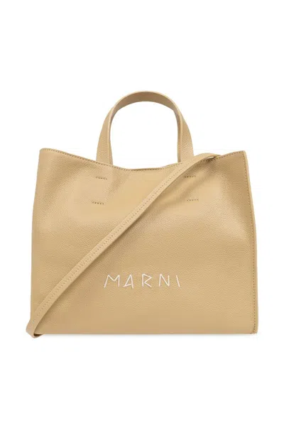 Marni Museo Logo Embroidered Shopper Bag In Neutral