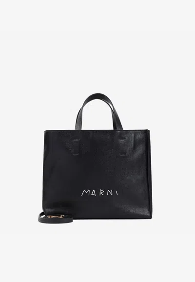Marni Museo Logo-embroidered Tote Bag In Black