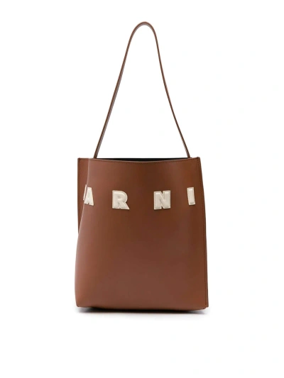 Marni Museo Logo-patch Leather Bag In Brown