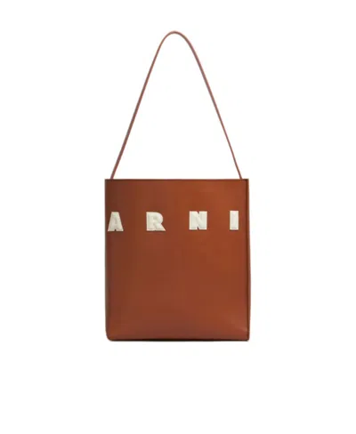 Marni Museo Logo-patch Leather Bag In Brown