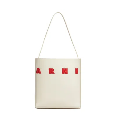 Marni Museo Logo-patch Leather Bag In White