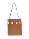 Marni Brown Structured Calfskin Shopping Bag With Ivory Details In Moca/ivory