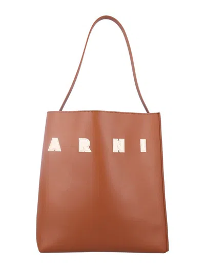 Marni Museo Logo Patch Tote Bag In Brown