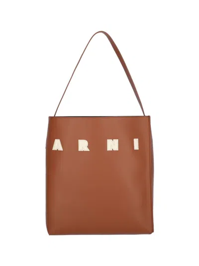 Marni Medium Museo Hobo Leather Tote Bag In Brown