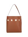Marni Brown Structured Calfskin Shopping Bag With Ivory Details In Brown