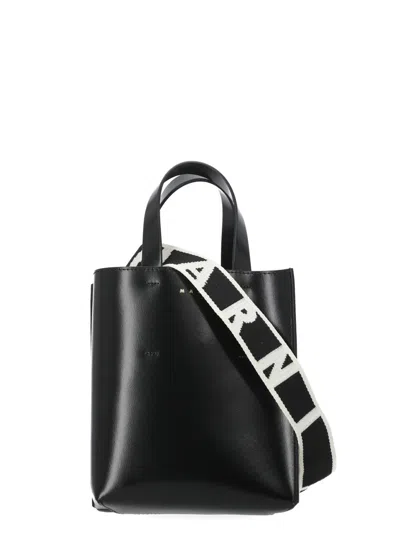Marni Museo Mini Handbag With Adjustable Logoed Strap In Black