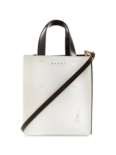 Marni Museo Mini Leather Tote Bag In White