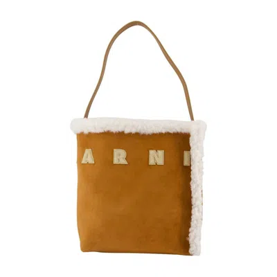 Marni Mini Suede Shoulder Bag In Brown