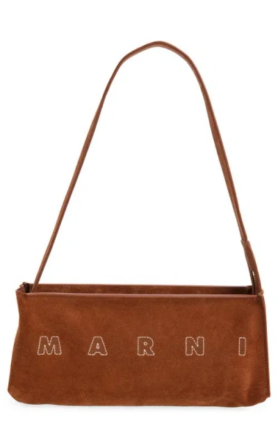 Marni Museo Pochette Suede Hobo Bag In Brown