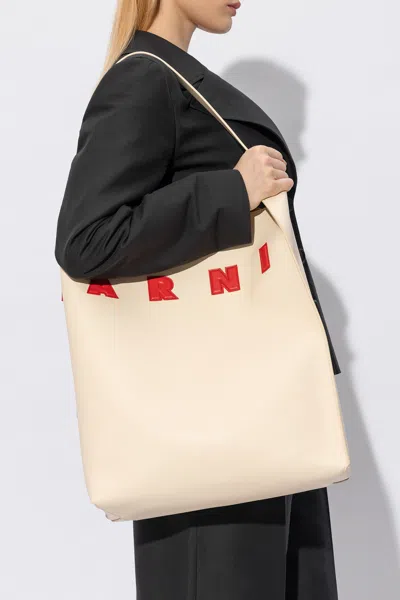 Marni Museo Leather Tote Bag In Cream