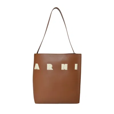MARNI MUSEO SMALL HOBO BAG IN TAN LEATHER