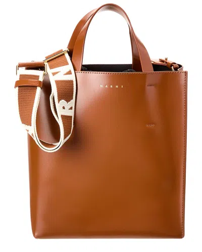 Marni Museo Small Leather Tote In Brown