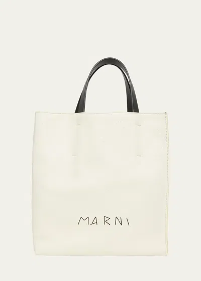 Marni Museo Small North-south Leather Tote Bag In Zo774 Ivorycretab