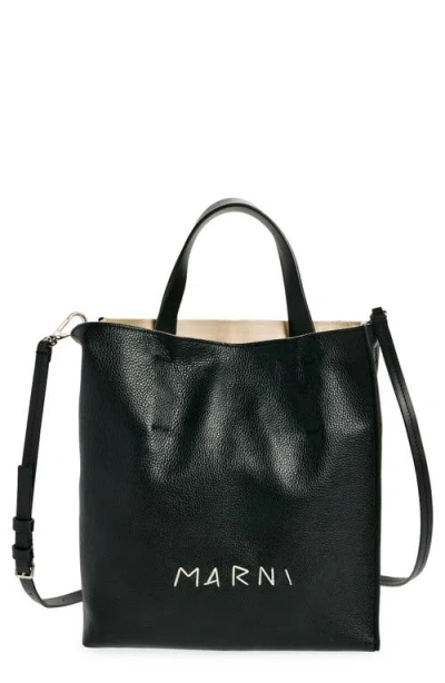 Marni Museo Small Soft Leather Tote In Black