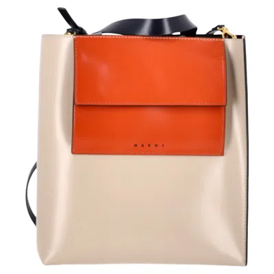 Marni Museo Small Tote Bag In Orange Leather