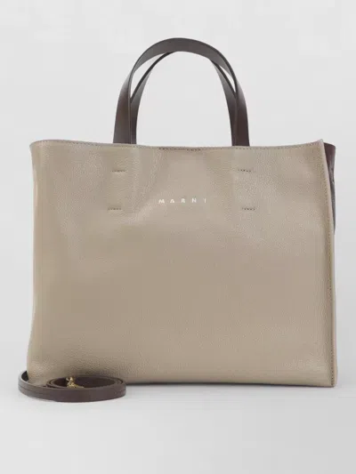 Marni Museo Soft Calf Leather Tote Bag In Neutral