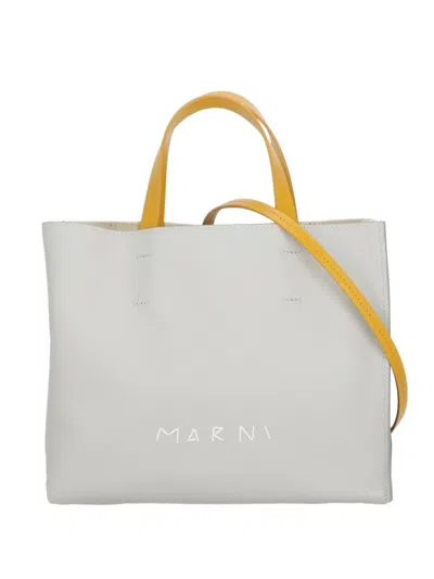 Marni Museo Soft Colourblock Leather Tote Bag In Gray