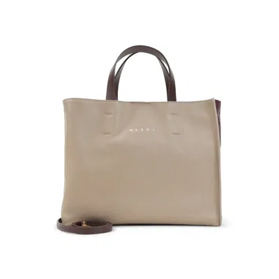 Marni Moon Stone And Burgundy Tote Bag In Brown