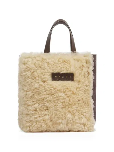 Marni Museo Soft Mini Montone Shopper Bag In Beige