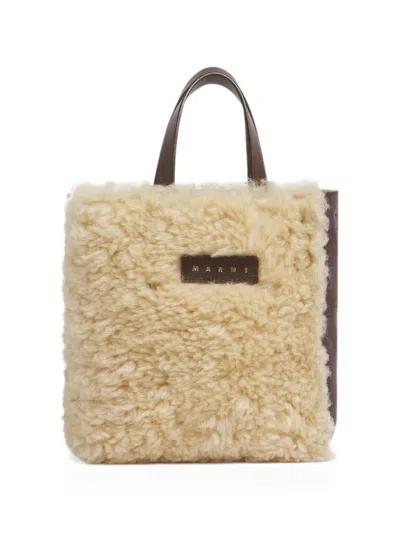 Marni Museo Soft Shearling Leather Tote Bag In Neutral