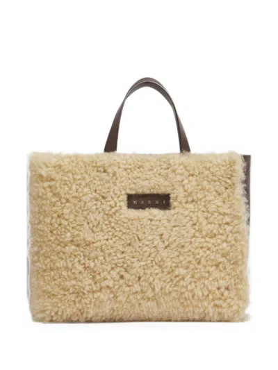 Marni Museo Soft Shearling Tote Bag In Neutral