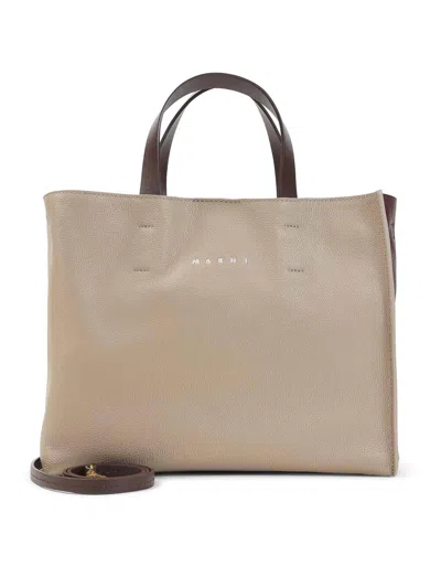 Marni Moon Stone And Burgundy Tote Bag In Brown