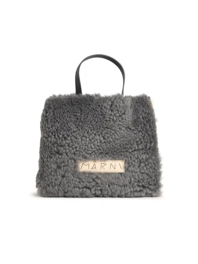 Marni Museo' Two-tone Leather Blend Bag In Gray