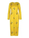 Marni Floral Embroidered Long Sleeve Dress In Orange