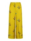 Marni Floral Print Wide Leg Silk Pants In Yellow