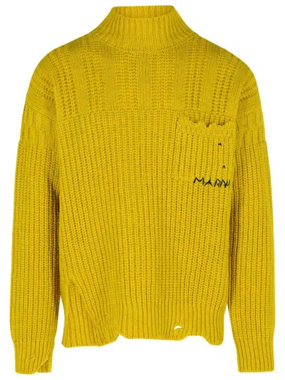 Marni Mustard Virgin Wool Turtleneck Sweater In Green