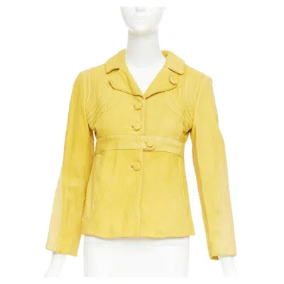 Pre-owned Marni Mustard Yellow Piped Leather Empire Waist Jacket It38 Xs