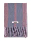 Marni Muted Grey And Purple Striped Wool Blend Scarf In Blue
