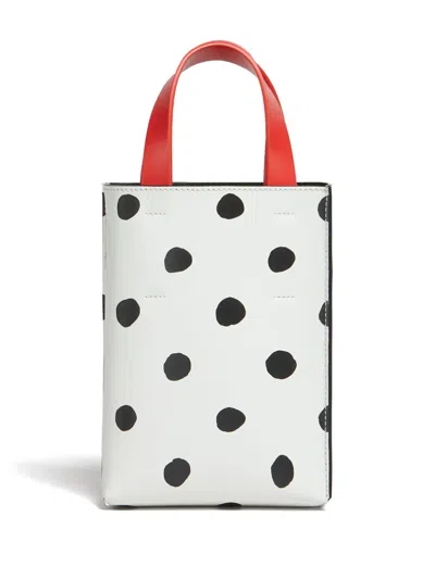 Marni Mini Museo Polka-dot Leather Bag In White