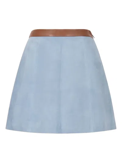 Marni Nappa-waistband Suede Midi Skirt In Blue