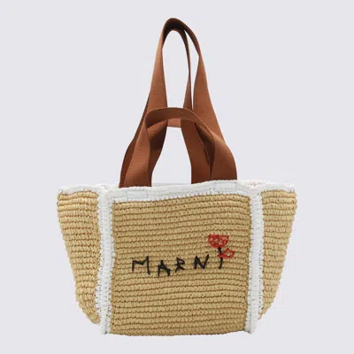 Marni Natural And White Raffia Tote Bag