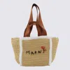 Marni Natural And White Raffia Tote Bag