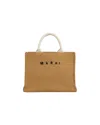 Marni Raffia-effect Canvas Small Tote Bag In Brown