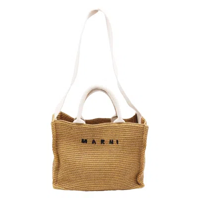 Marni Natural-coloured Small Tote Bag In Brown Raffia