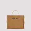 Marni Small Logo Raffia Effect Tote Bag In Brown