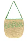 Marni Large Logo-embroidered Raffia Tote Bag In Neutral