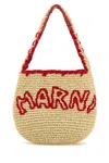 Marni Woven Shoulder Bag With Bold Red Accents In Neutral
