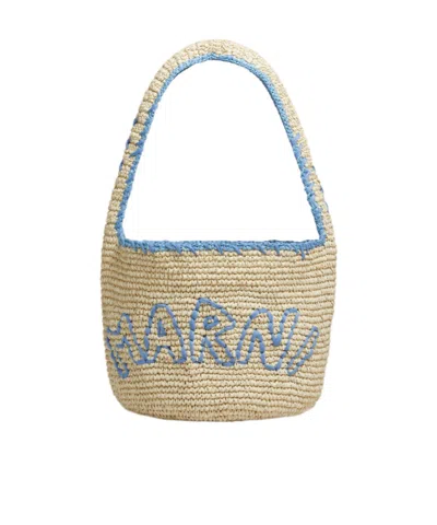 Marni Natural Raffia And Blue Nassa Medium Hobo Bag