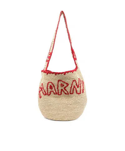 Marni Natural Raffia And Blue Nassa Medium Hobo Bag