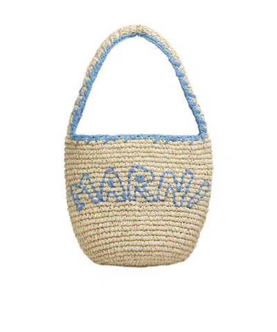 Marni Natural Raffia And Blue Nassa Small Hobo Bag