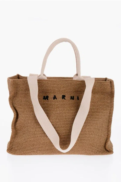 Marni Raffia Blend Tote In Beige