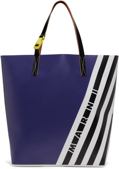 Marni Navy & Black Stripes N/s Tote In Zo861